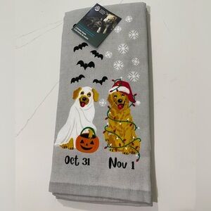 Gray Halloween and Christmas Dog Towel-Golden Retriever. Two towels